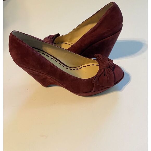 Enzo Angiolini Suede Leather Wedge Heels with Bow - Picture 7 of 16